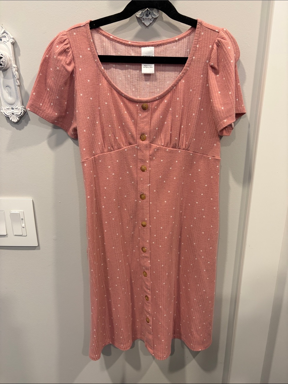 Nordstrom Dusty Pink Polka Dot Button-Front Dress
